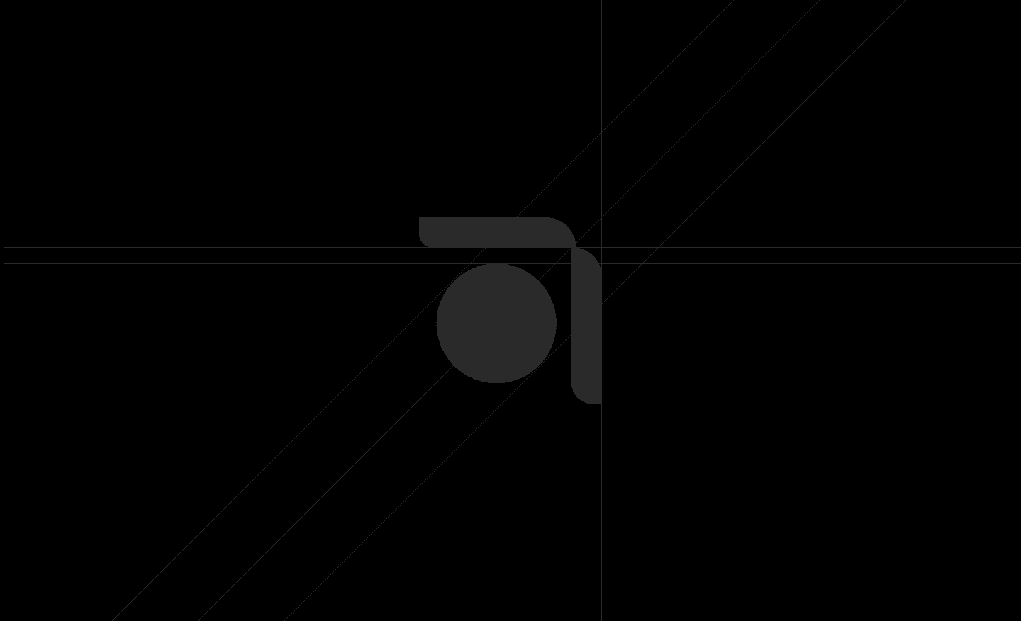 Geometric construction lines showing proportions of the symbol.