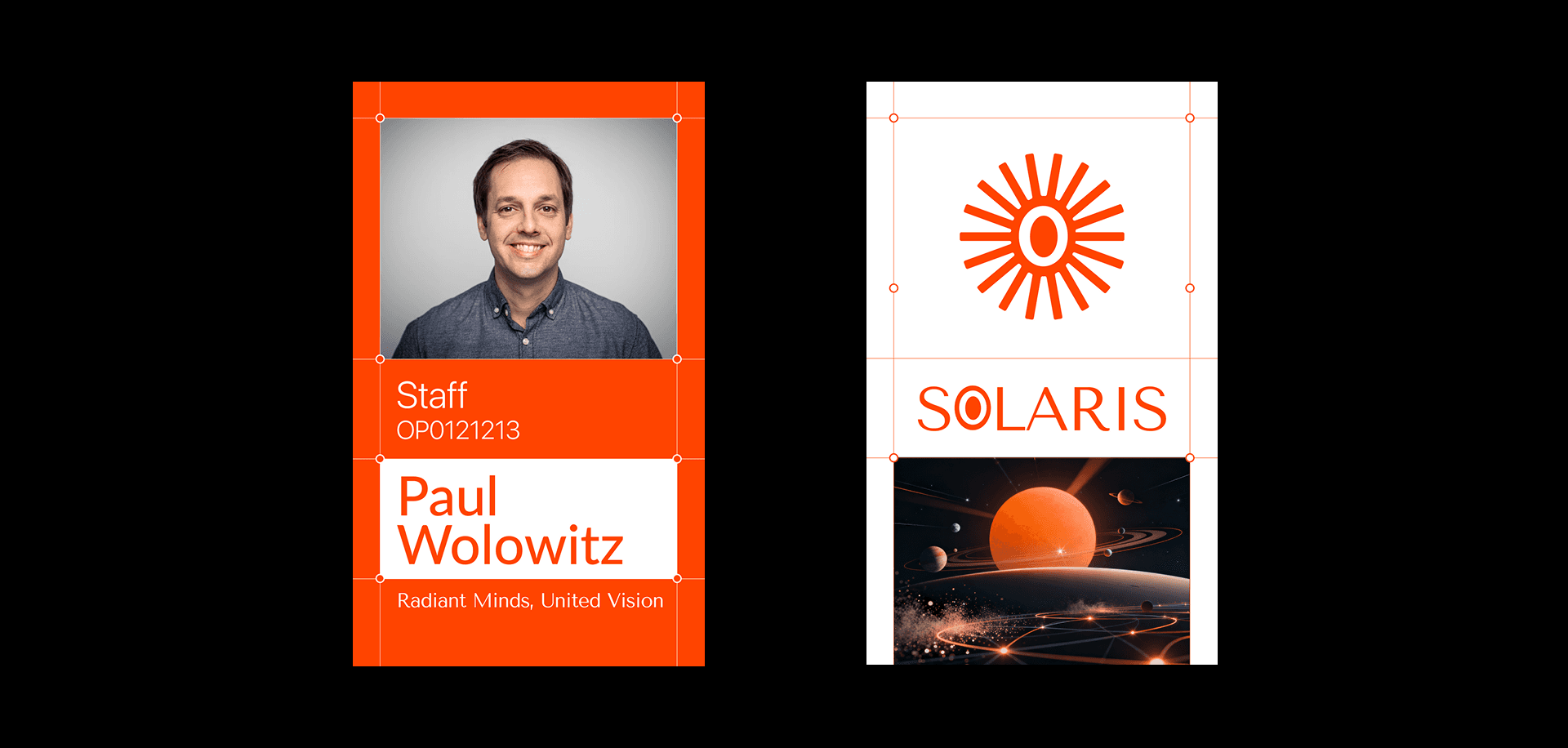 Crystalline credential tokens and spatial verification card layouts.