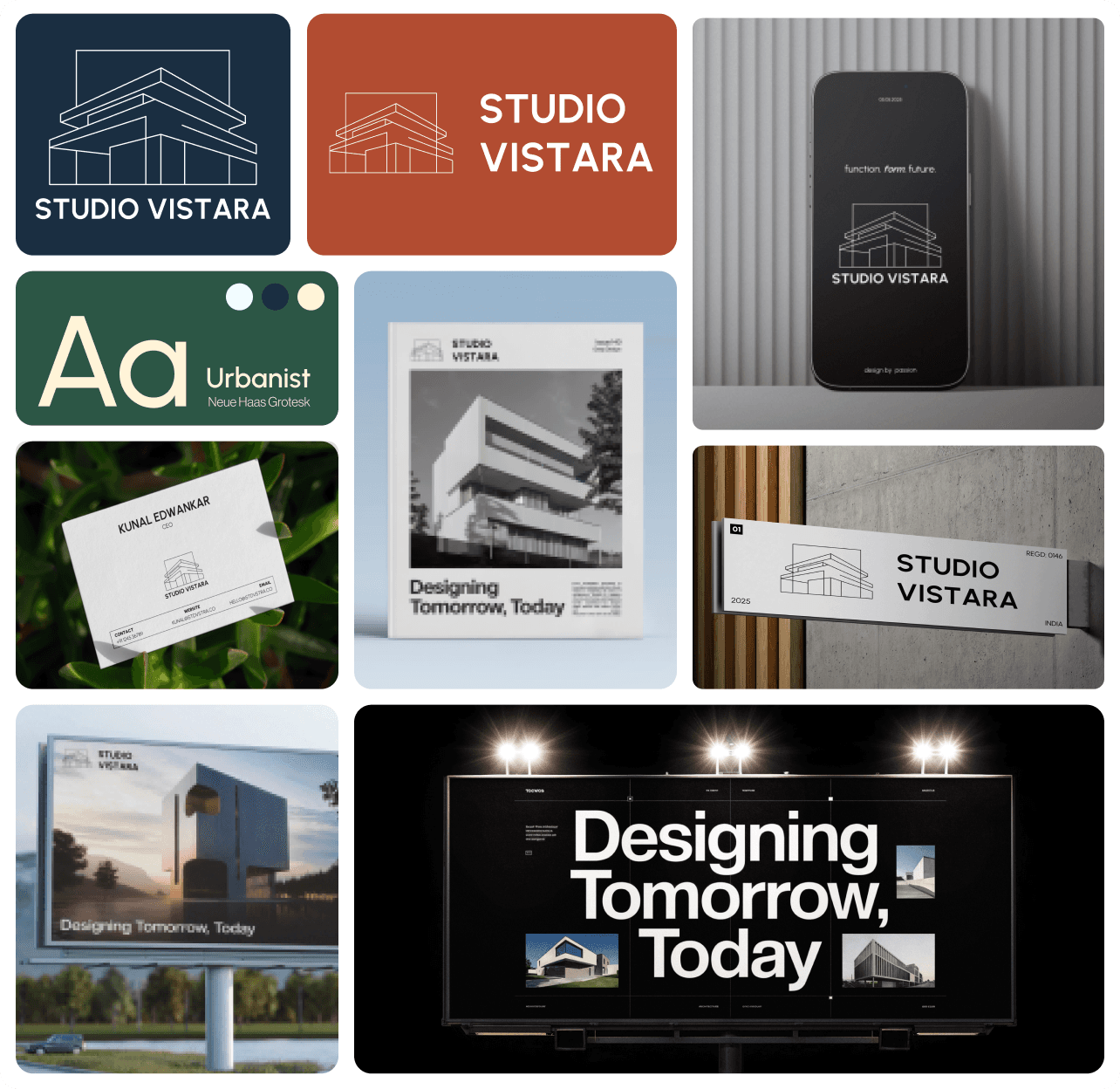 Summary brand presentation slide highlighting spatial architecture.